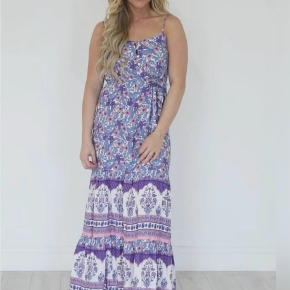 Pink Lily Gentle Breeze Purple Printed Maxi Dress